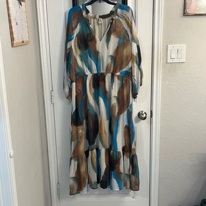 Worthington Maxi Dress. Size XXL. Brown, blue and cream.
